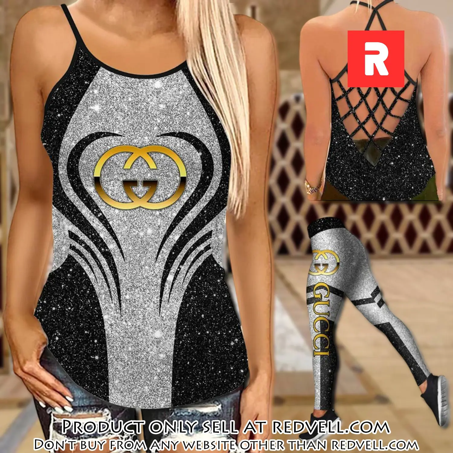 Gucci tank top leggings set luxury brand for women yoga gym qcf rv4820498